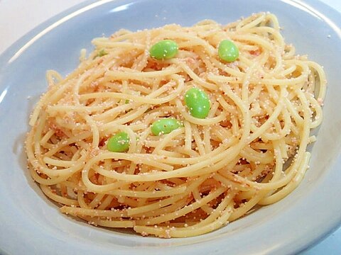 創味シャンタンで　辛子明太子と枝豆のパスタ